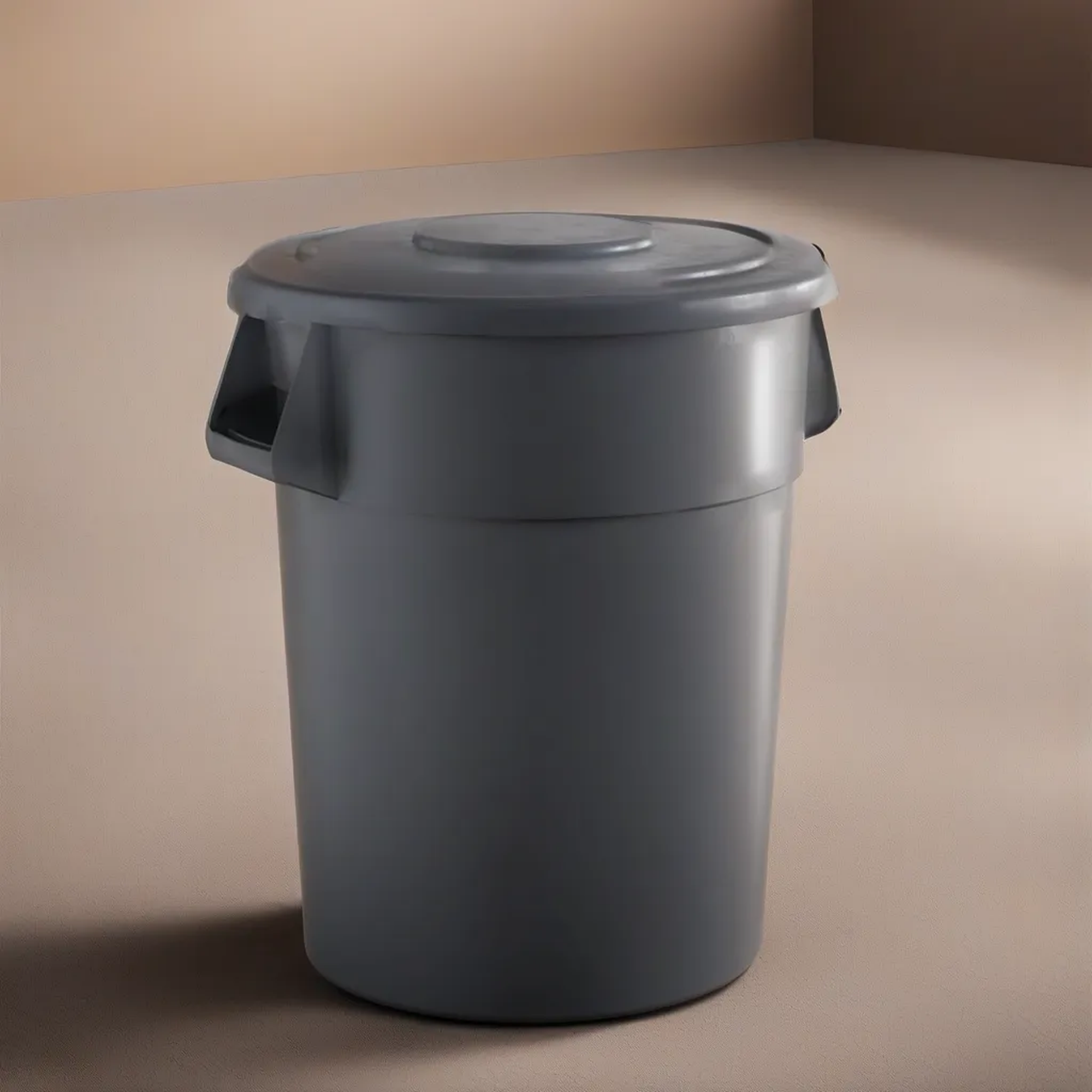 55 Gallon Gray Round Commercial Trash Can With Lid