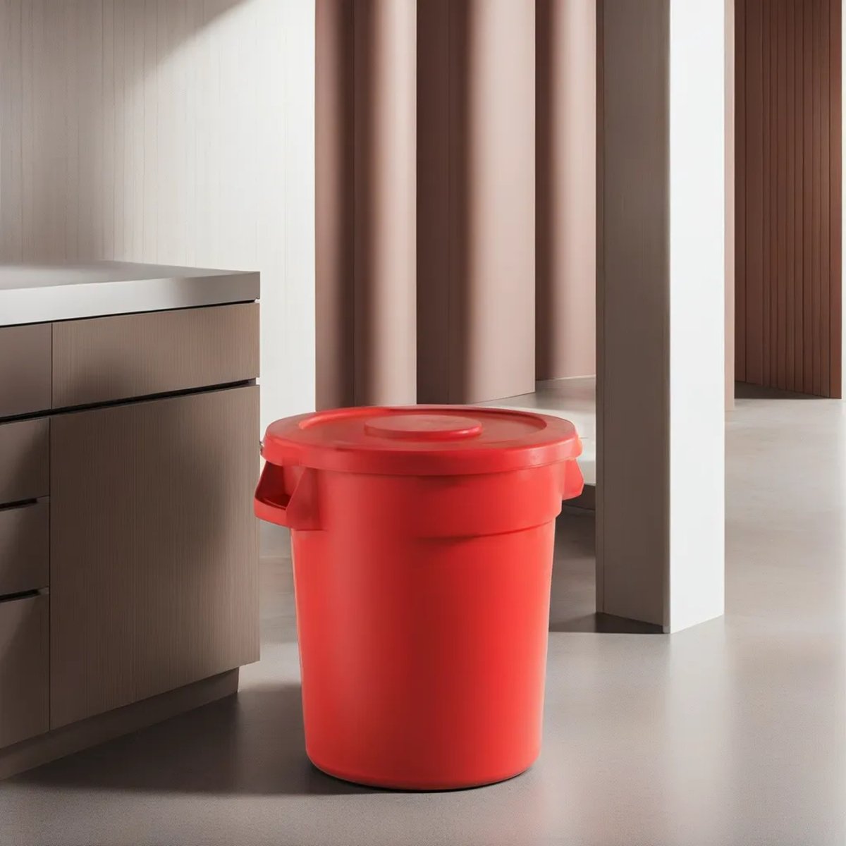 10 Gallon Red Round Commercial Trash Can With Lid - PRO&Family