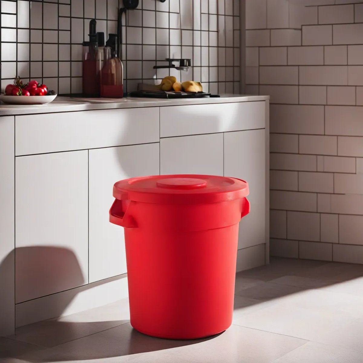 10 Gallon Red Round Commercial Trash Can With Lid - PRO&Family