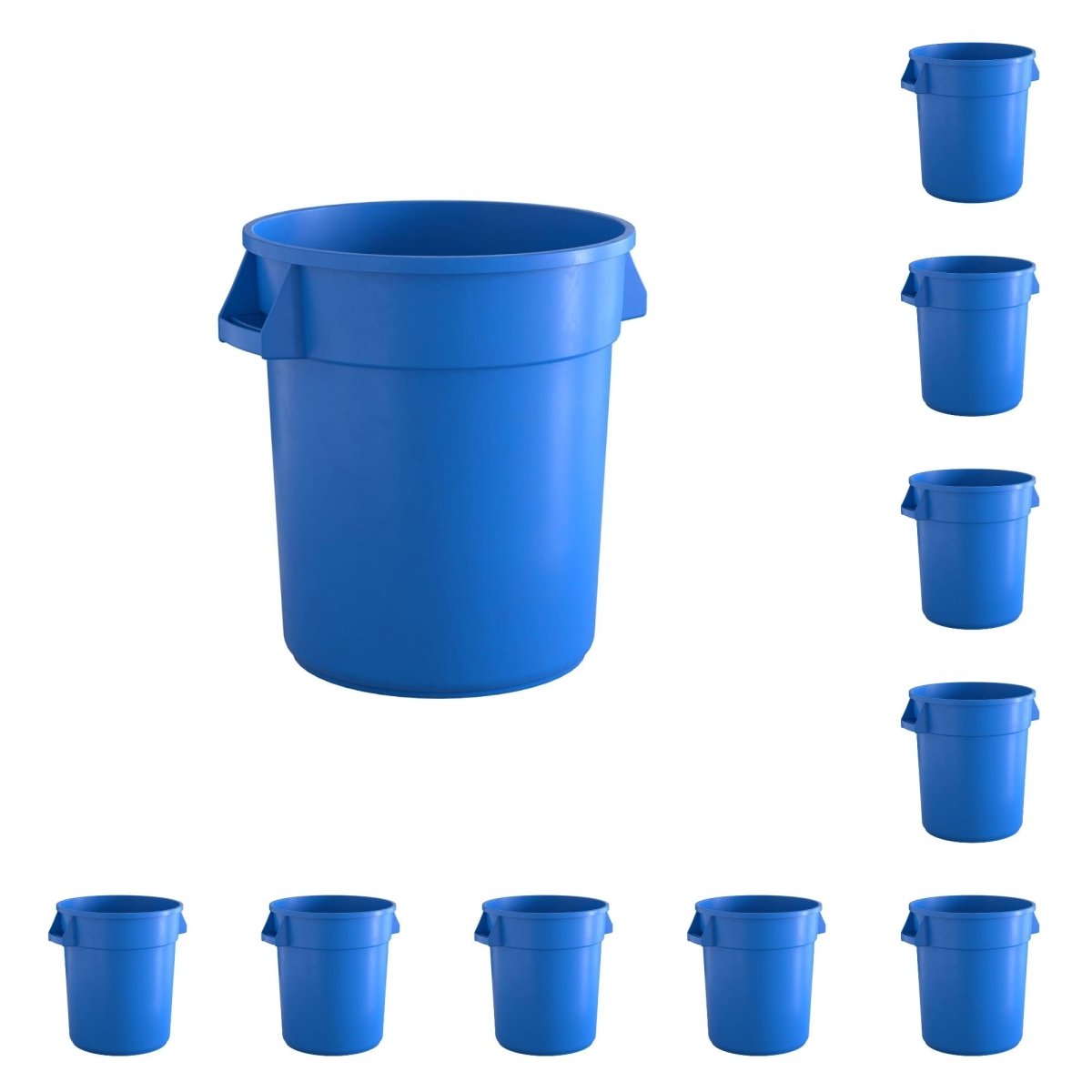 10 Pack! 10 Gallon Blue Round Commercial Trash Can - PRO&Family