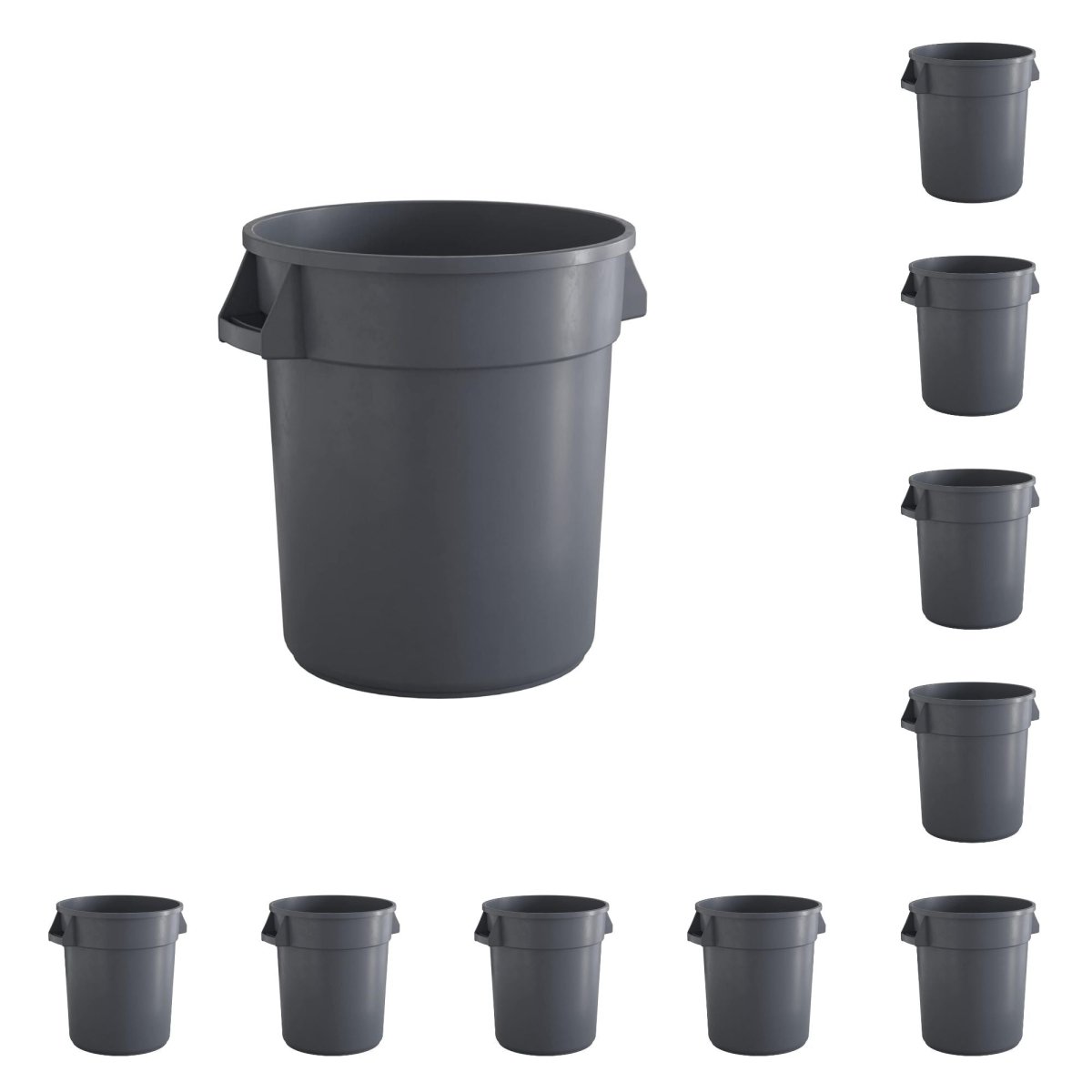 10 Pack! 10 Gallon Gray Round Commercial Trash Can - PRO&Family