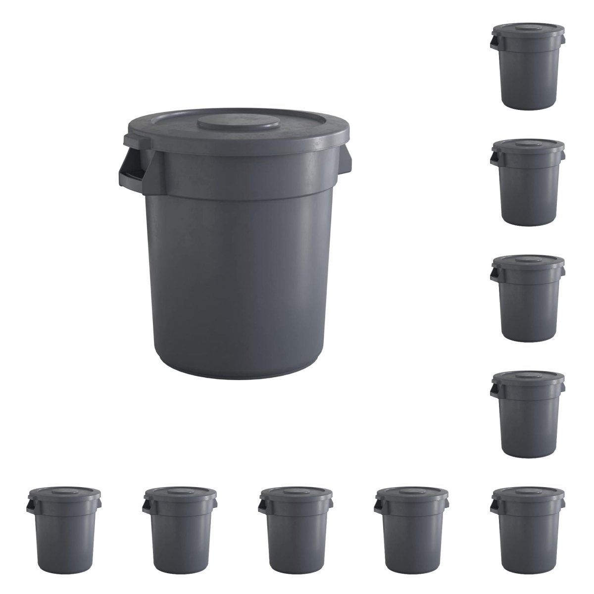 10 Pack! 10 Gallon Gray Round Commercial Trash Can With Lid - PRO&Family