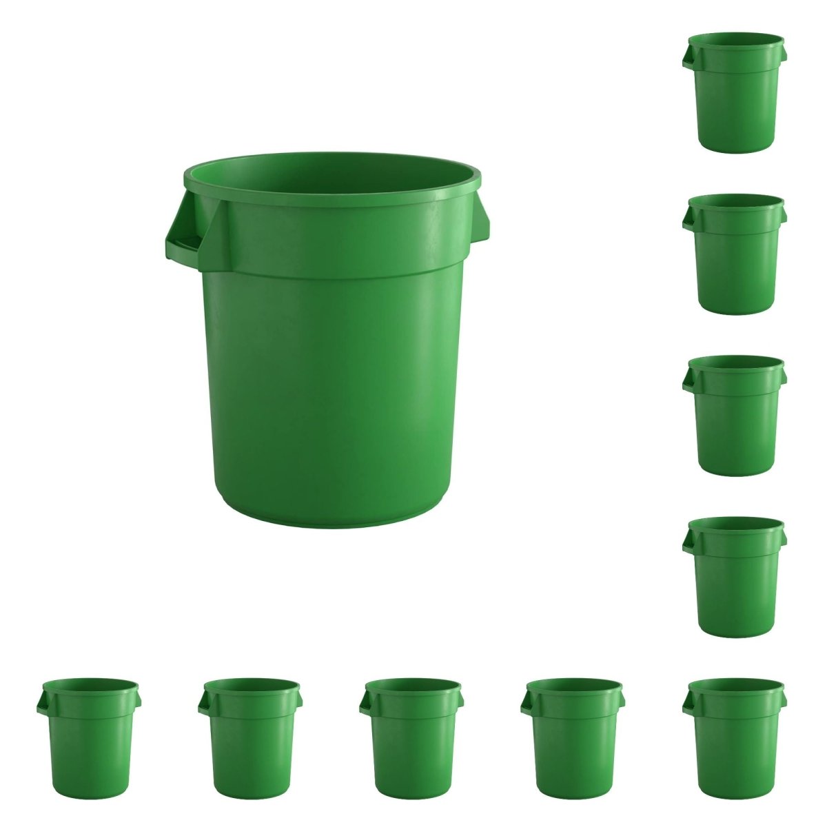 10 Pack! 10 Gallon Green Round Commercial Trash Can - PRO&Family