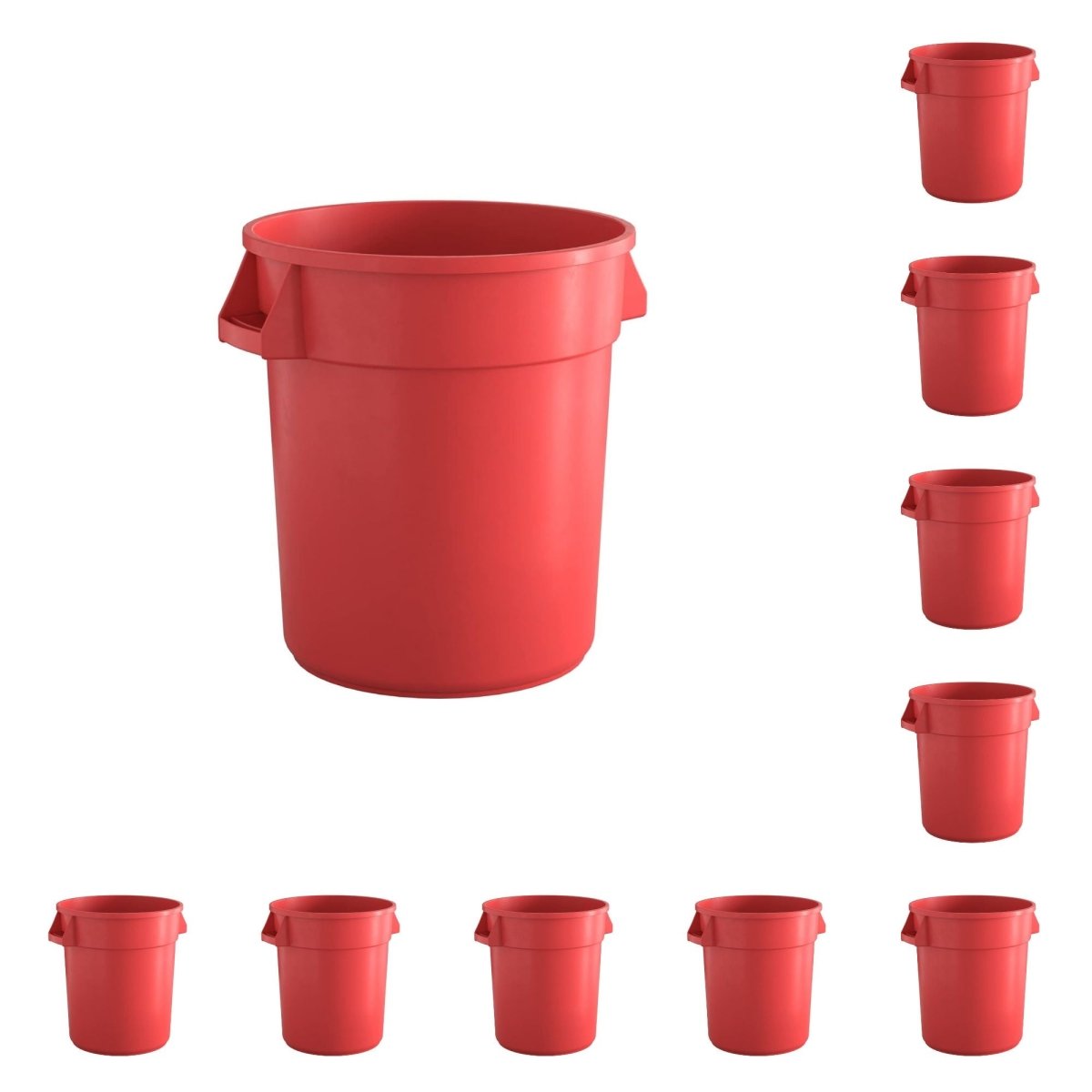 10 Pack! 10 Gallon Red Round Commercial Trash Can - PRO&Family