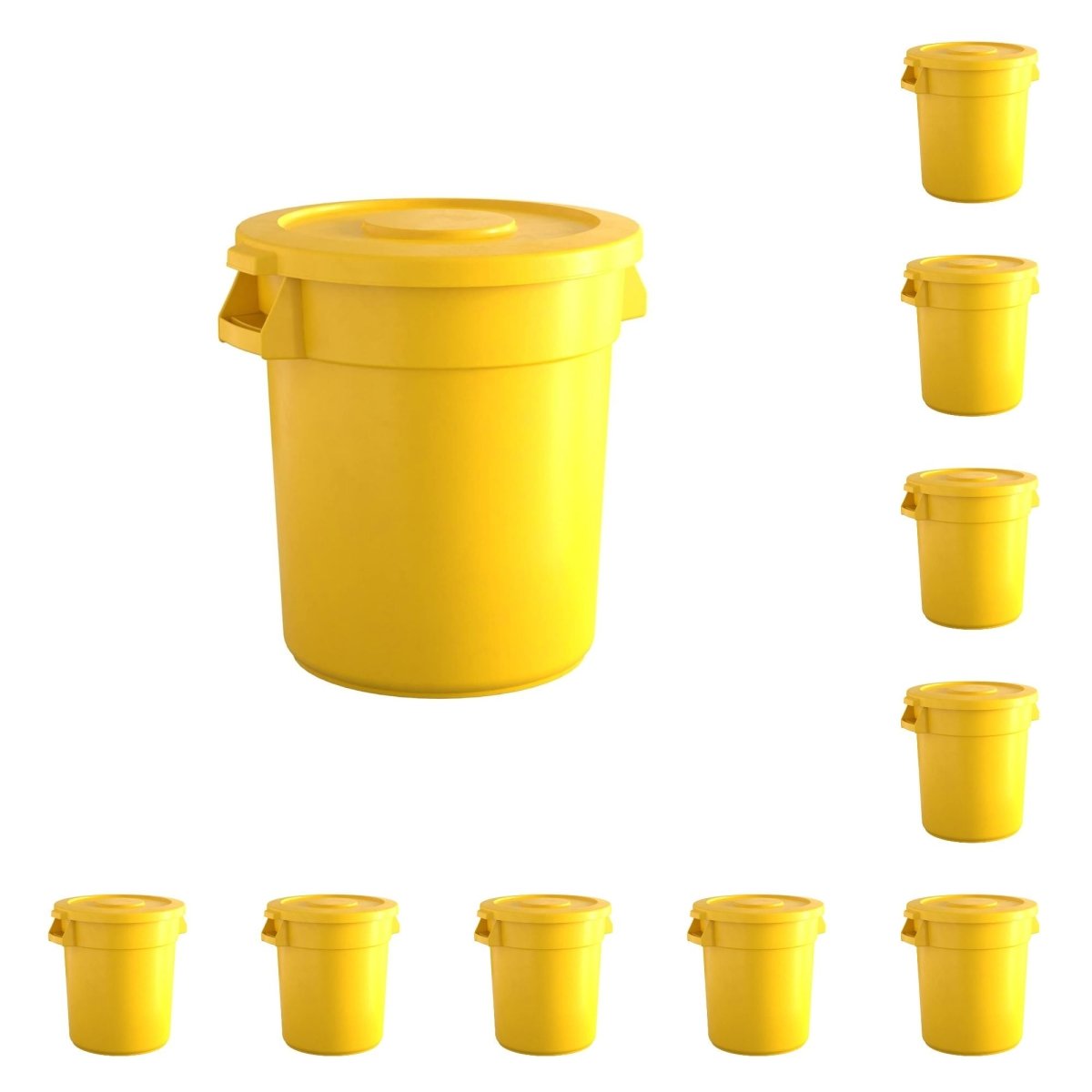 10 Pack! 10 Gallon Yellow Round Commercial Trash Can With Lid - PRO&Family