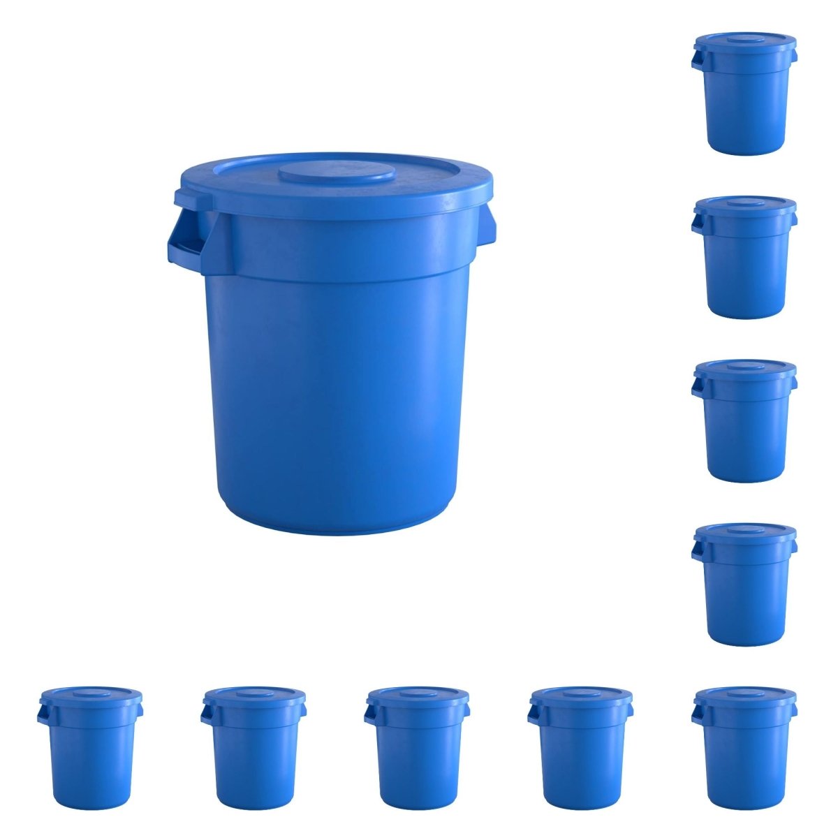 10 Pack! 20 Gallon Blue Round Commercial Trash Can With Lid - PRO&Family