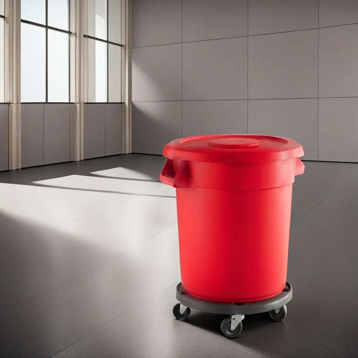 10 Pack! 20 Gallon Red Round Commercial Trash Can With Lid And Dolly - PRO&Family