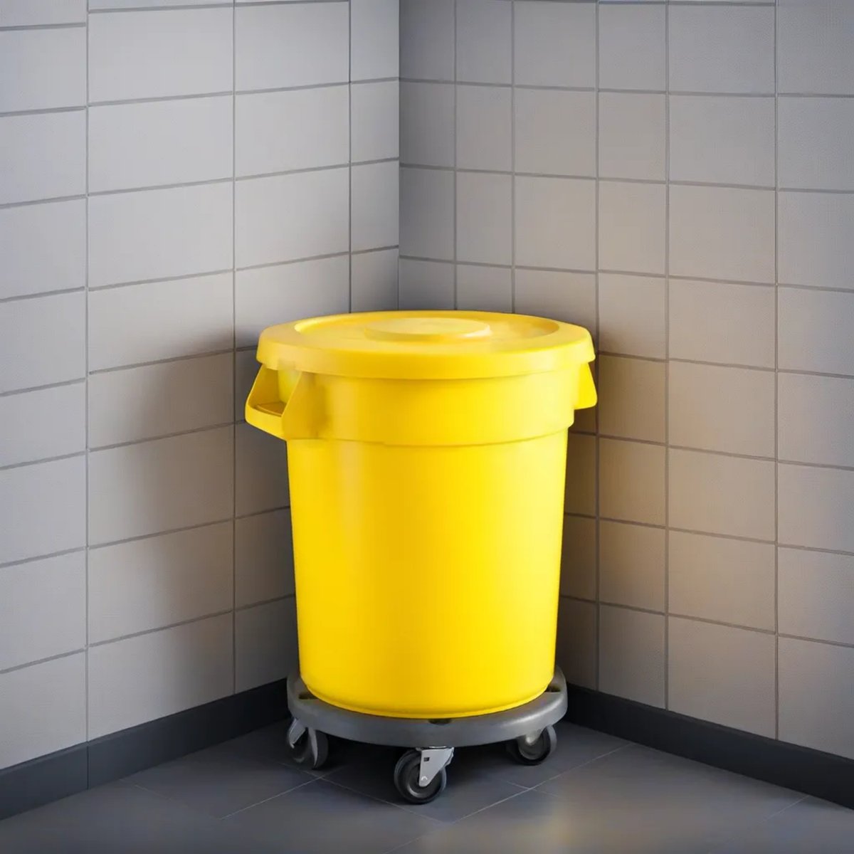 10 Pack! 20 Gallon Yellow Round Commercial Trash Can With Lid And Dolly - PRO&Family