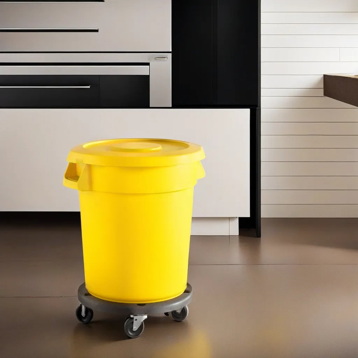 10 Pack! 20 Gallon Yellow Round Commercial Trash Can With Lid And Dolly - PRO&Family