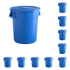 10 Pack! 32 Gallon Blue Round Commercial Trash Can With Lid - PRO&Family