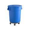 10 Pack! 32 Gallon Blue Round Commercial Trash Can With Lid And Dolly - PRO&Family