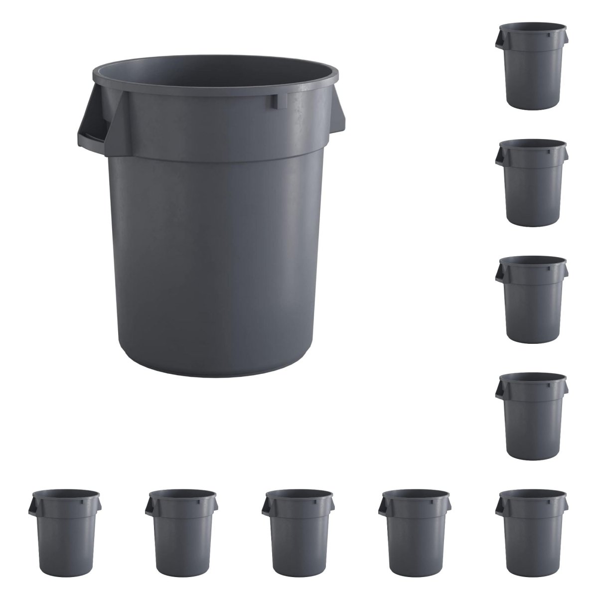 10 Pack! 32 Gallon Gray Round Commercial Trash Can - PRO&Family