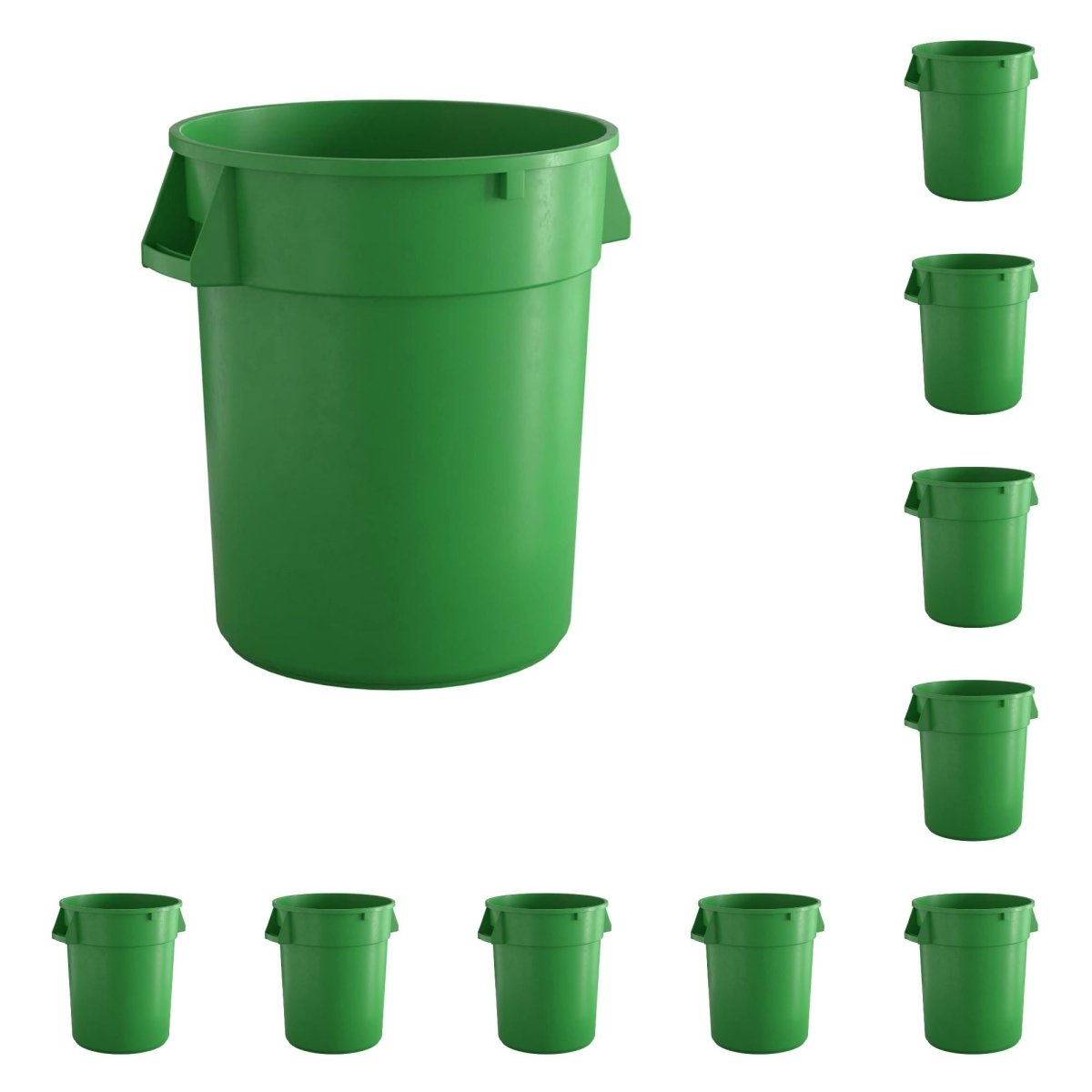 10 Pack! 32 Gallon Green Round Commercial Trash Can - PRO&Family