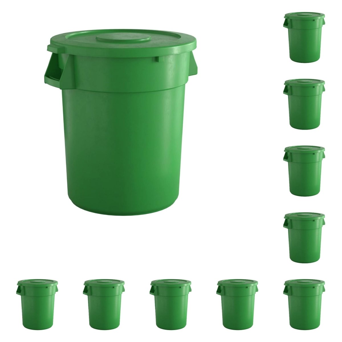 10 Pack! 32 Gallon Green Round Commercial Trash Can With Lid - PRO&Family