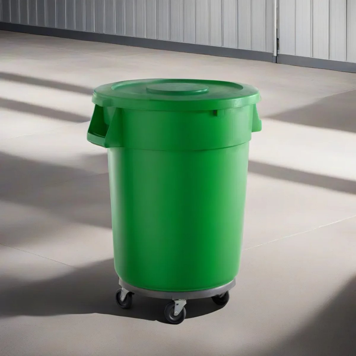 10 Pack! 32 Gallon Green Round Commercial Trash Can With Lid And Dolly - PRO&Family