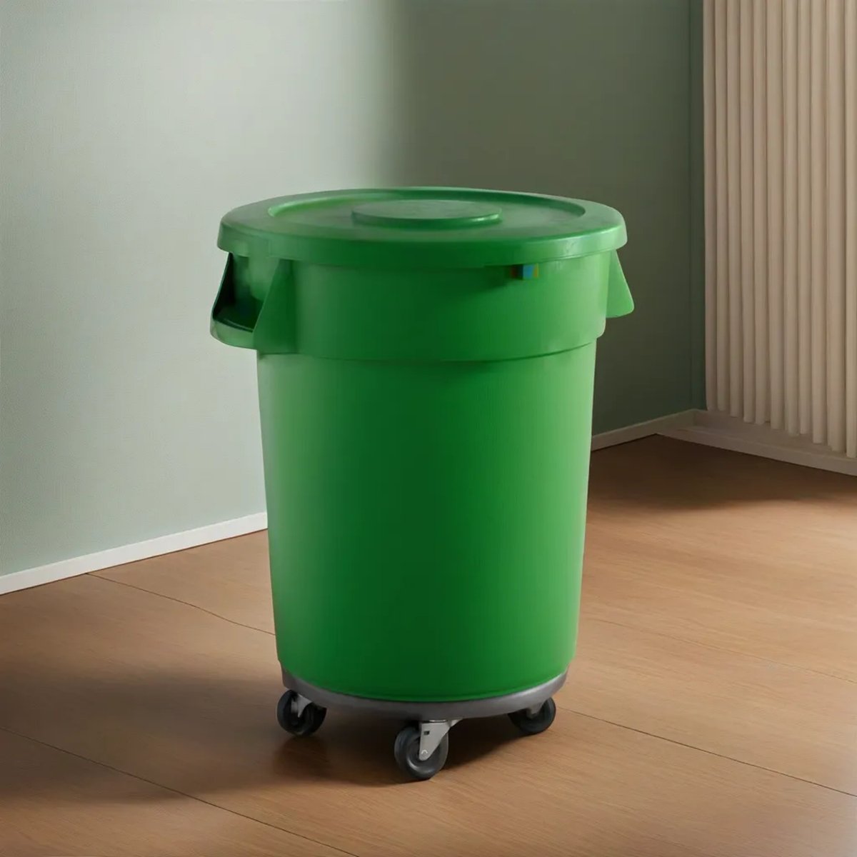 10 Pack! 32 Gallon Green Round Commercial Trash Can With Lid And Dolly - PRO&Family