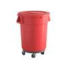 10 Pack! 32 Gallon Red Round Commercial Trash Can With Lid And Dolly - PRO&Family