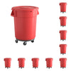 10 Pack! 32 Gallon Red Round Commercial Trash Can With Lid And Dolly - PRO&Family