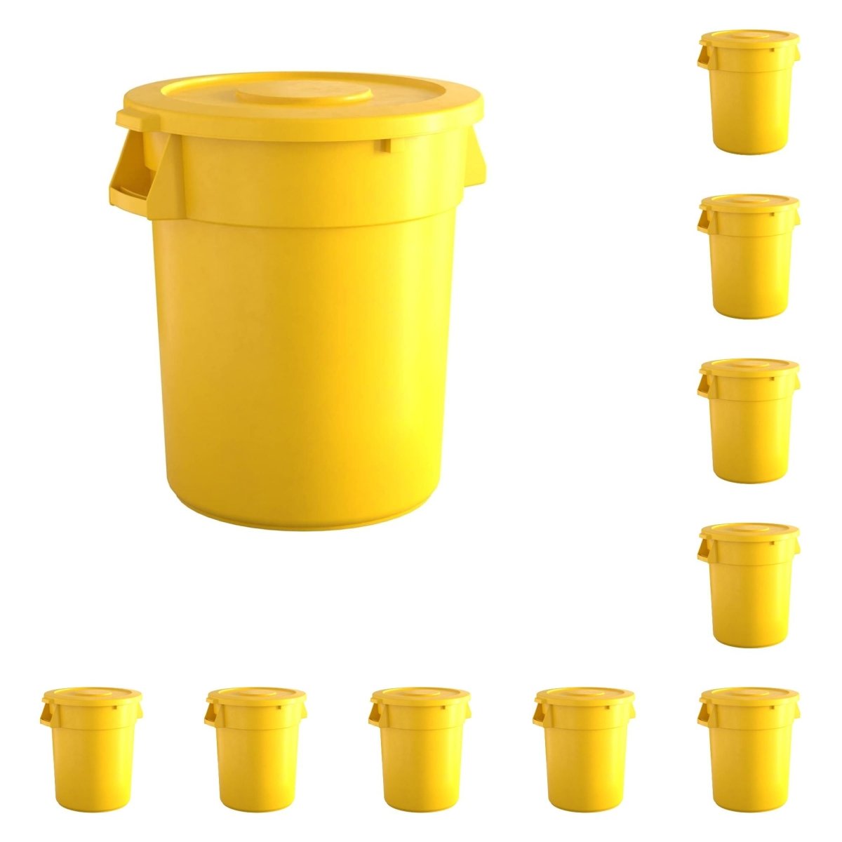 10 Pack! 32 Gallon Yellow Round Commercial Trash Can With Lid - PRO&Family