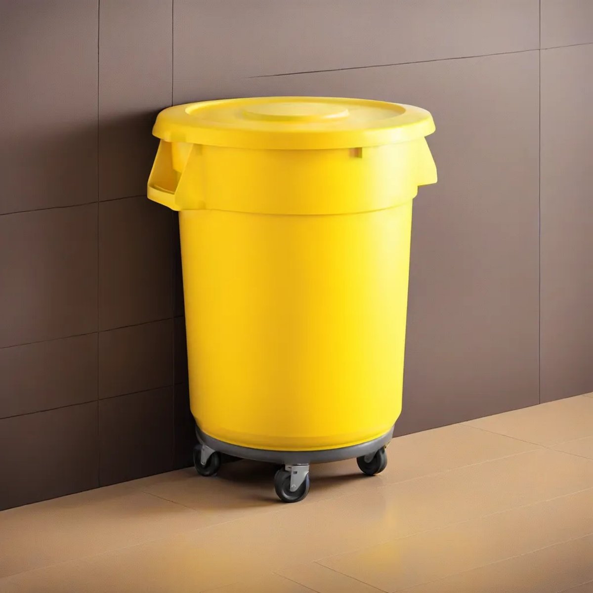 10 Pack! 32 Gallon Yellow Round Commercial Trash Can With Lid And Dolly - PRO&Family