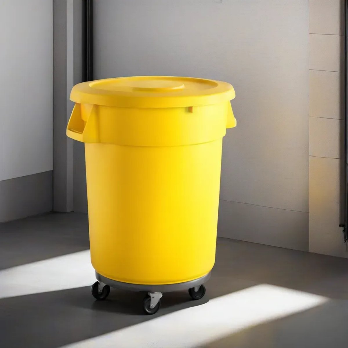 10 Pack! 32 Gallon Yellow Round Commercial Trash Can With Lid And Dolly - PRO&Family