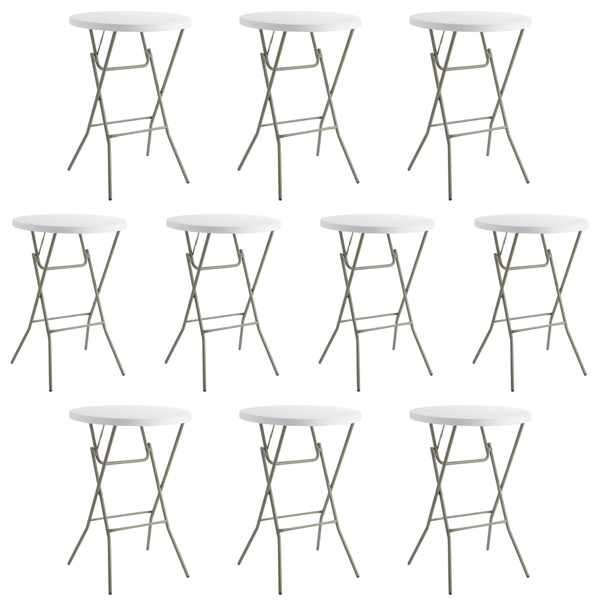 10 PACK! 32" Round Granite White Heavy-Duty Bar Height Plastic Folding Table - PRO&Family