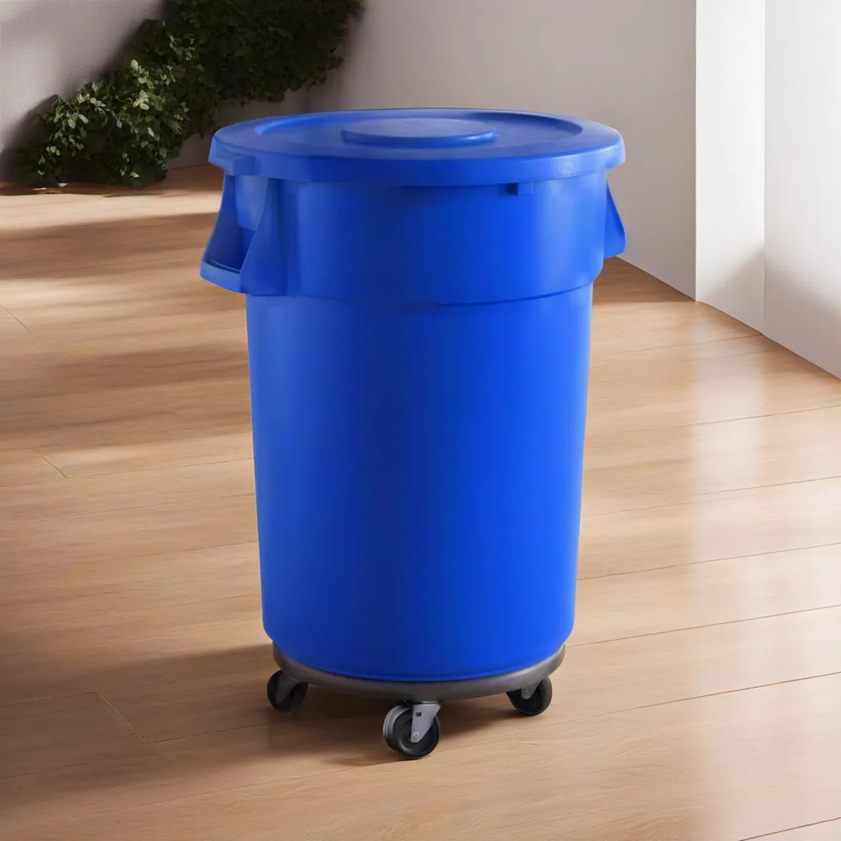 10 Pack! 44 Gallon Blue Round Commercial Trash Can With Lid And Dolly - PRO&Family