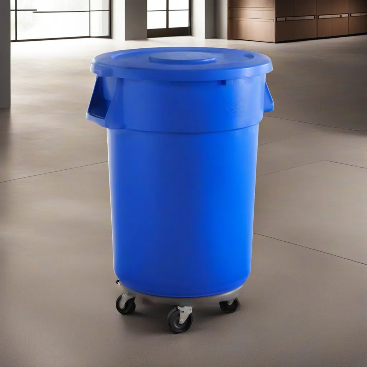 10 Pack! 44 Gallon Blue Round Commercial Trash Can With Lid And Dolly - PRO&Family