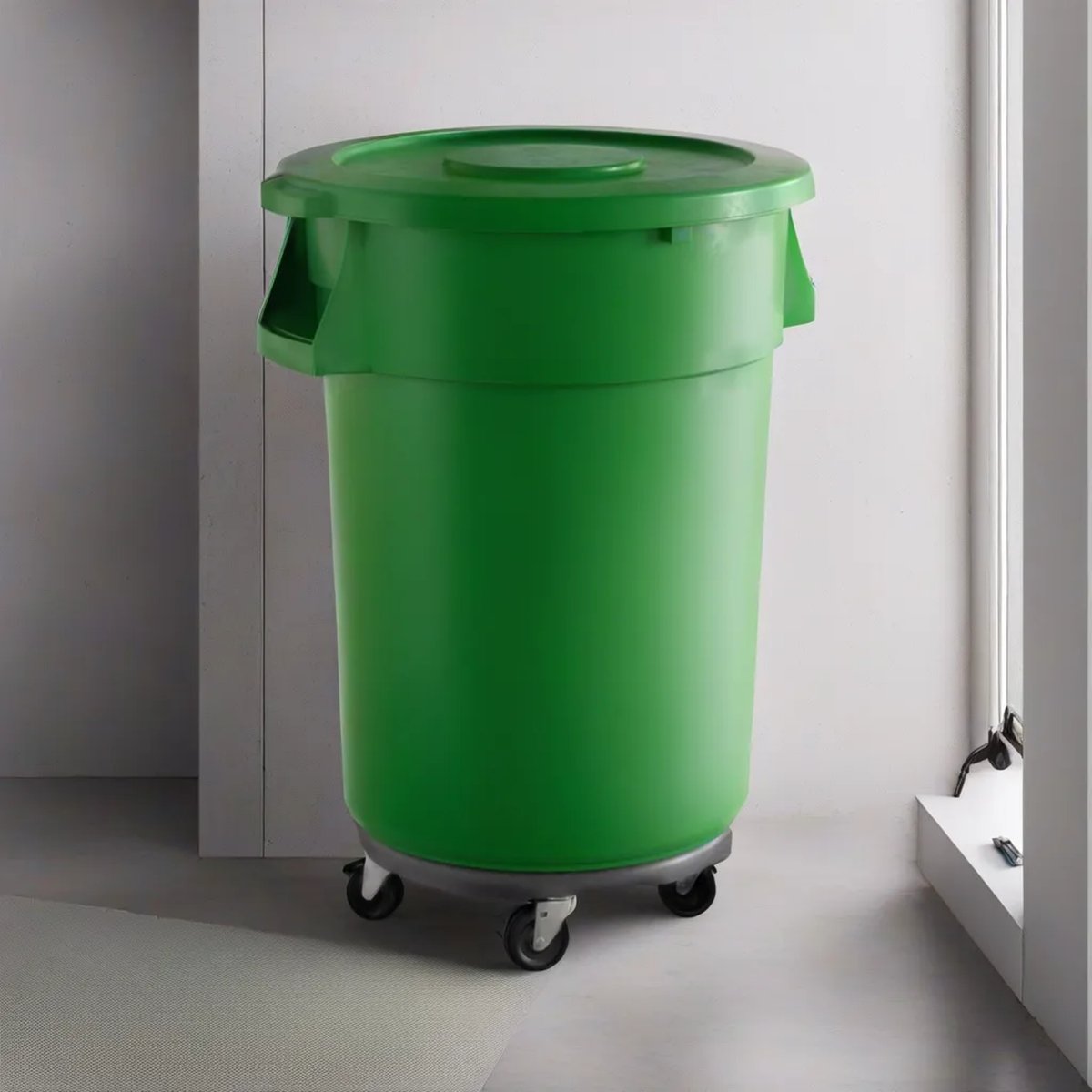 10 Pack! 44 Gallon Green Round Commercial Trash Can With Lid And Dolly - PRO&Family