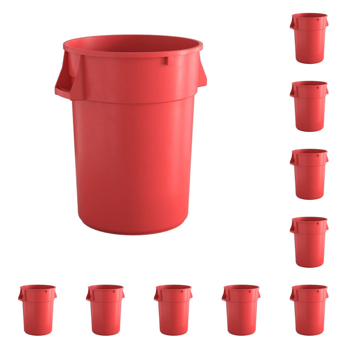 10 Pack! 44 Gallon Red Round Commercial Trash Can - PRO&Family