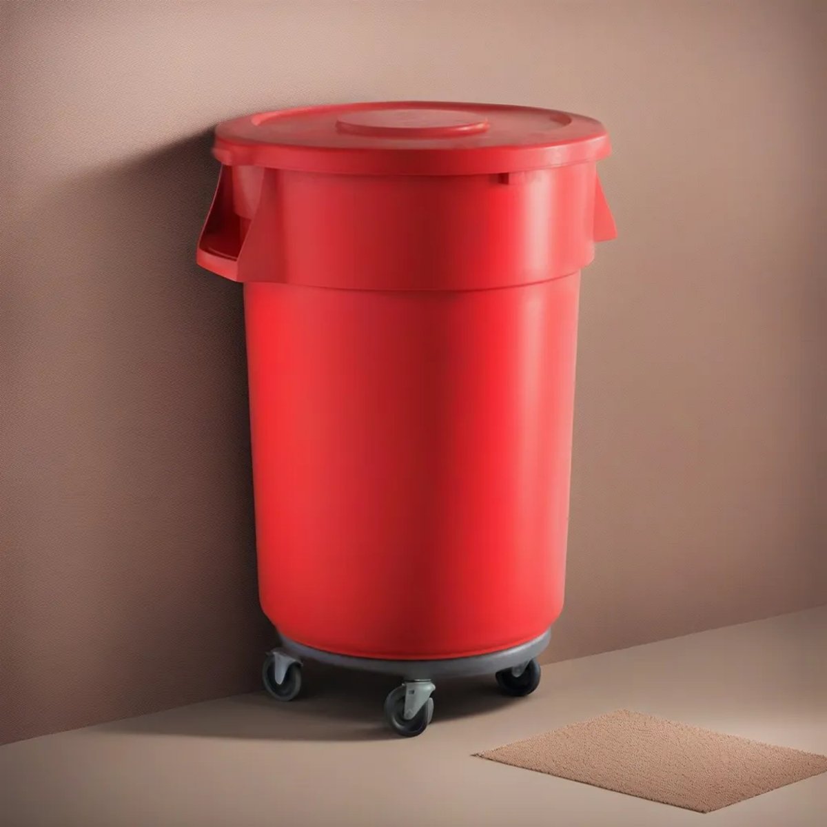 10 Pack! 44 Gallon Red Round Commercial Trash Can With Lid And Dolly - PRO&Family