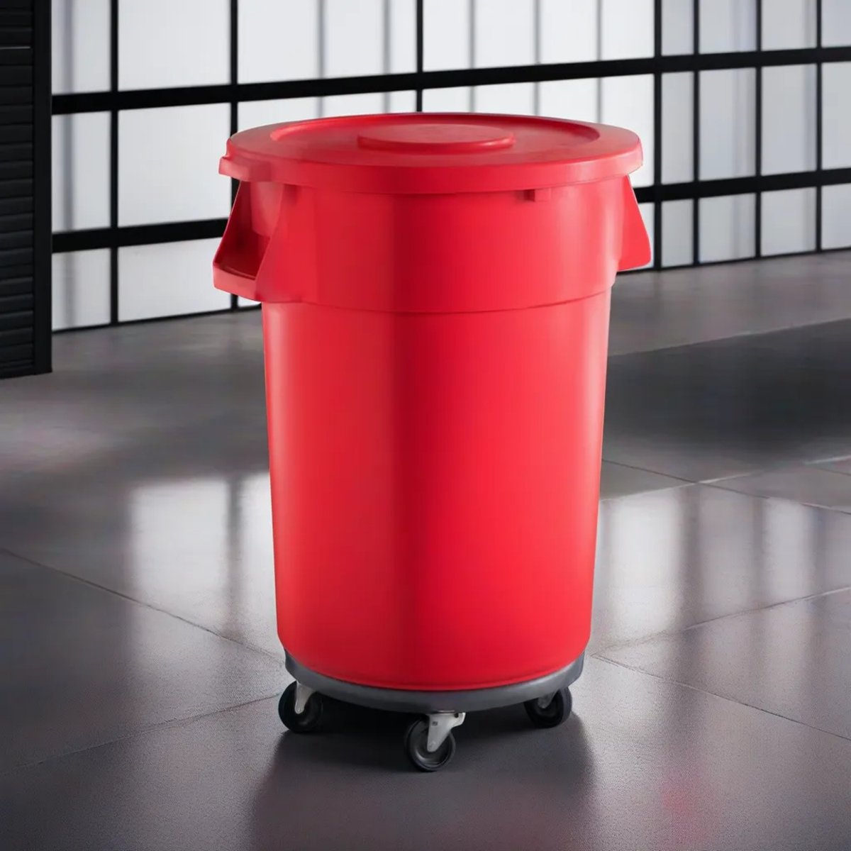 10 Pack! 44 Gallon Red Round Commercial Trash Can With Lid And Dolly - PRO&Family