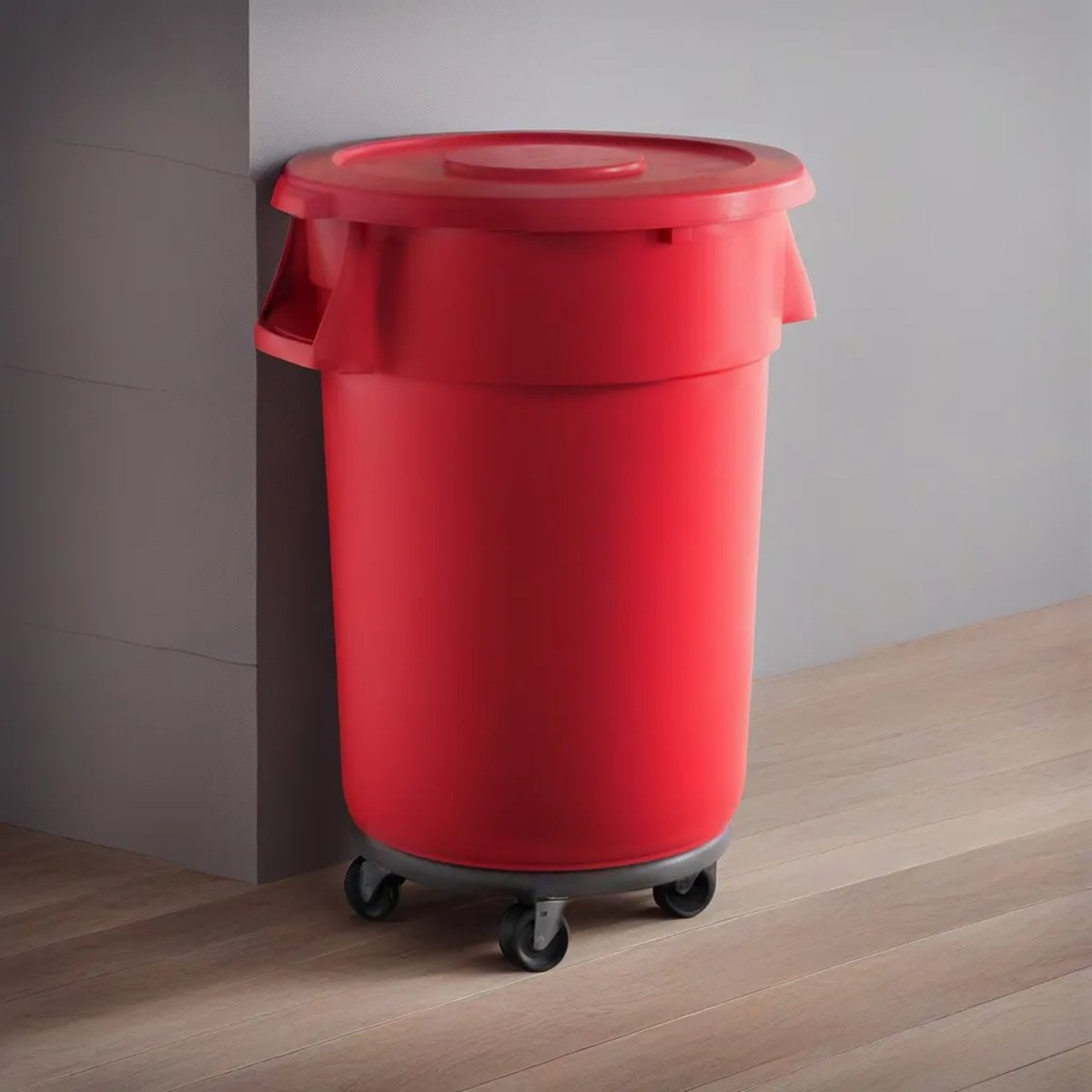 10 Pack! 44 Gallon Red Round Commercial Trash Can With Lid And Dolly - PRO&Family