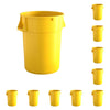 10 Pack! 44 Gallon Yellow Round Commercial Trash Can - PRO&Family