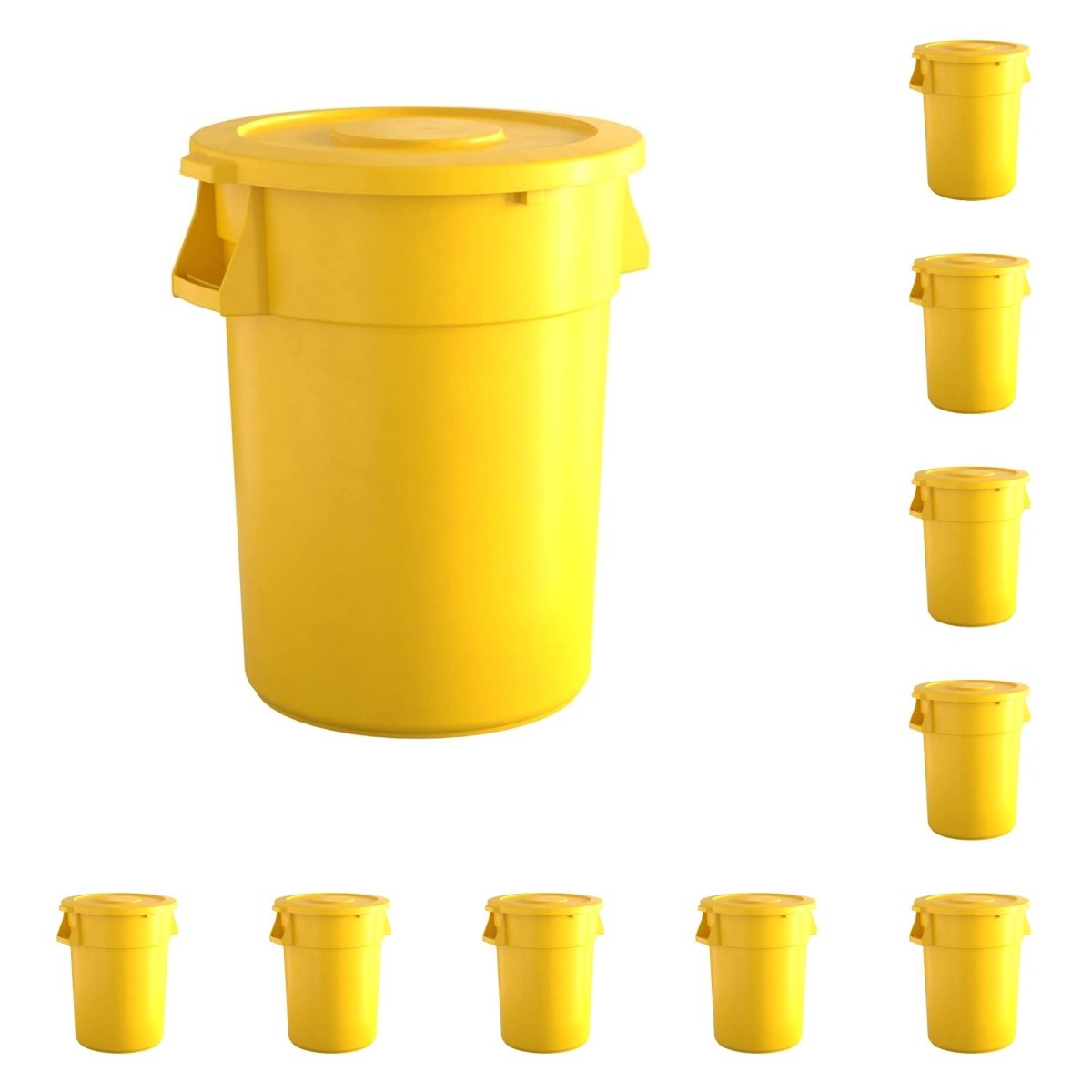 10 Pack! 44 Gallon Yellow Round Commercial Trash Can With Lid - PRO&Family