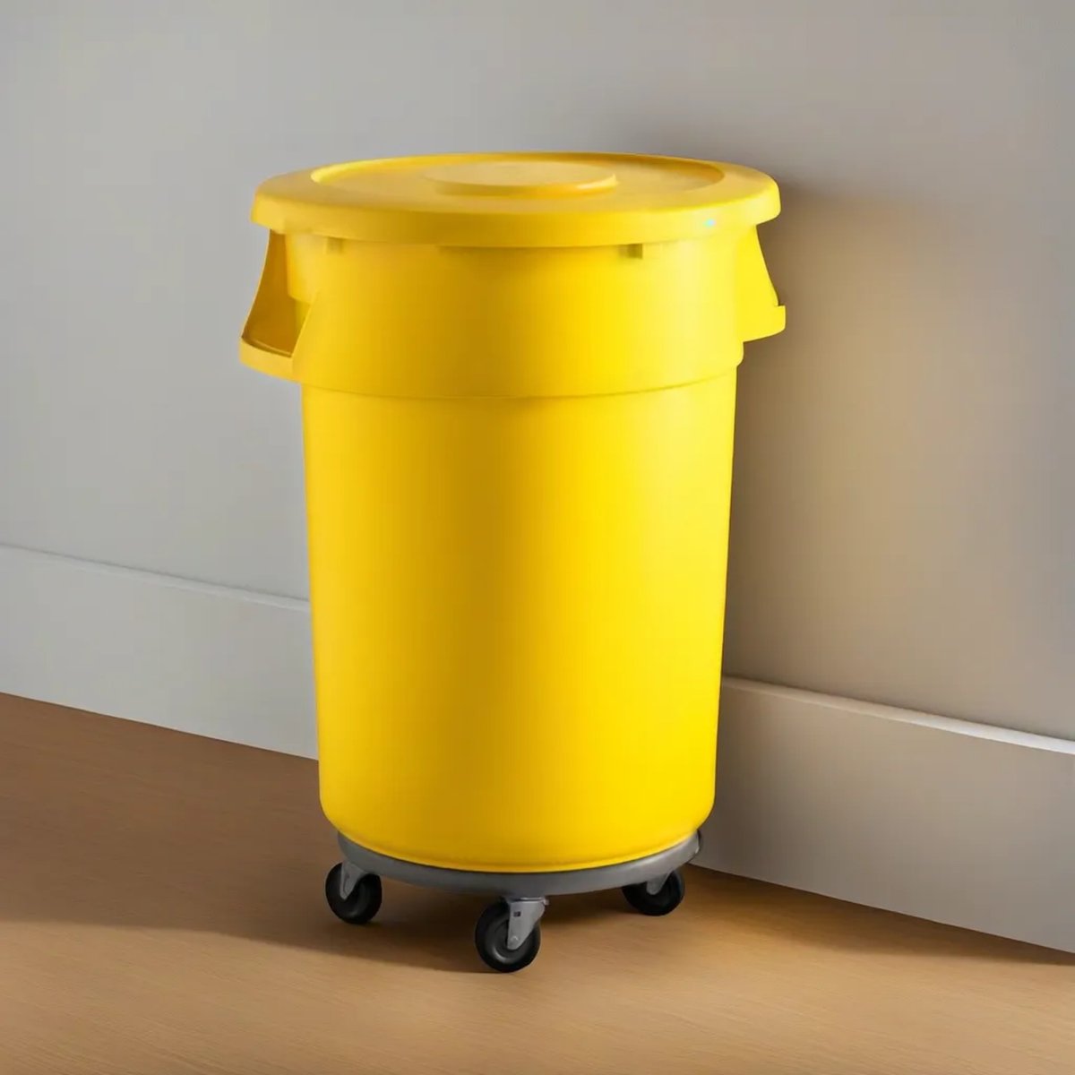 10 Pack! 44 Gallon Yellow Round Commercial Trash Can With Lid And Dolly - PRO&Family