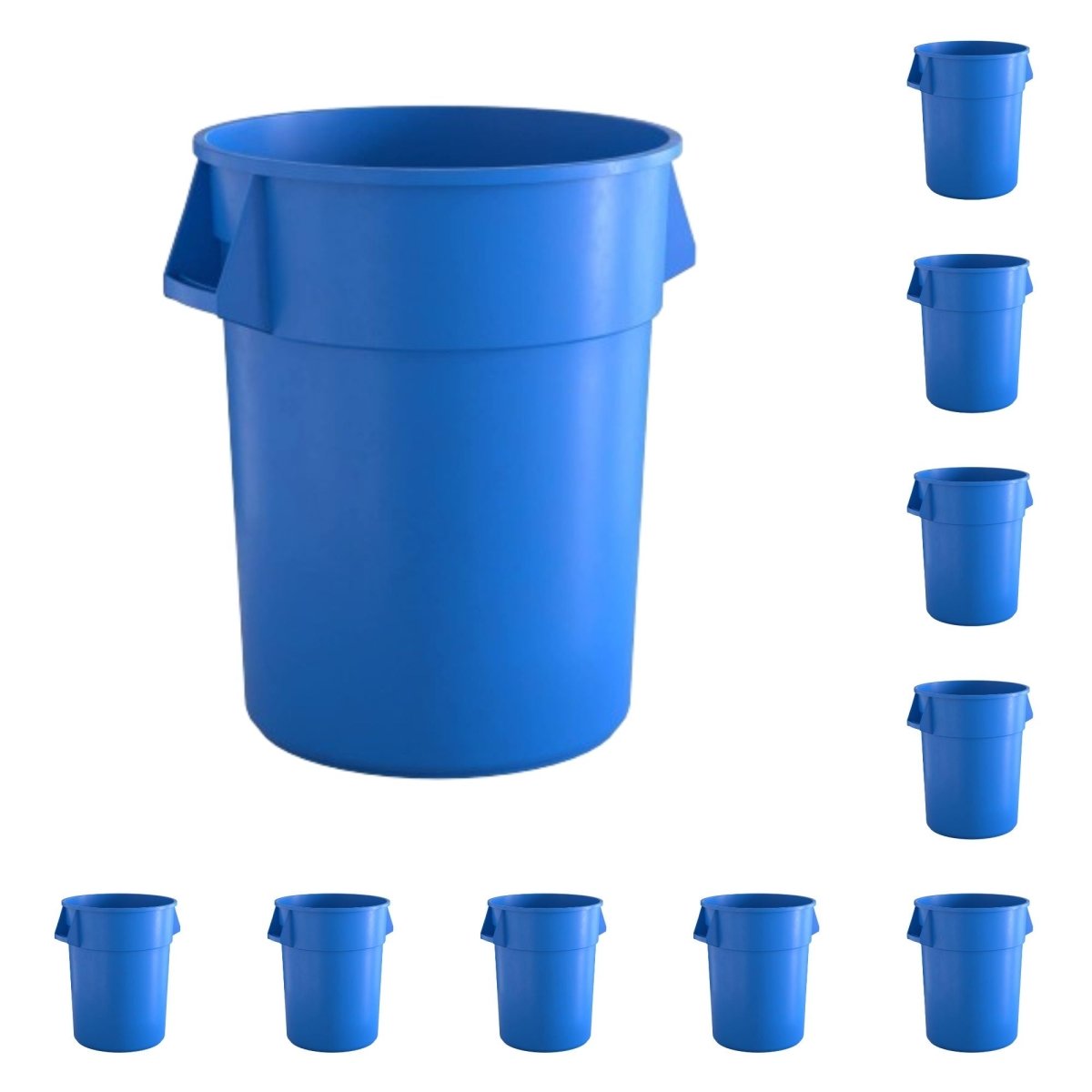 10 Pack! 55 Gallon Blue Round Commercial Trash Can - PRO&Family