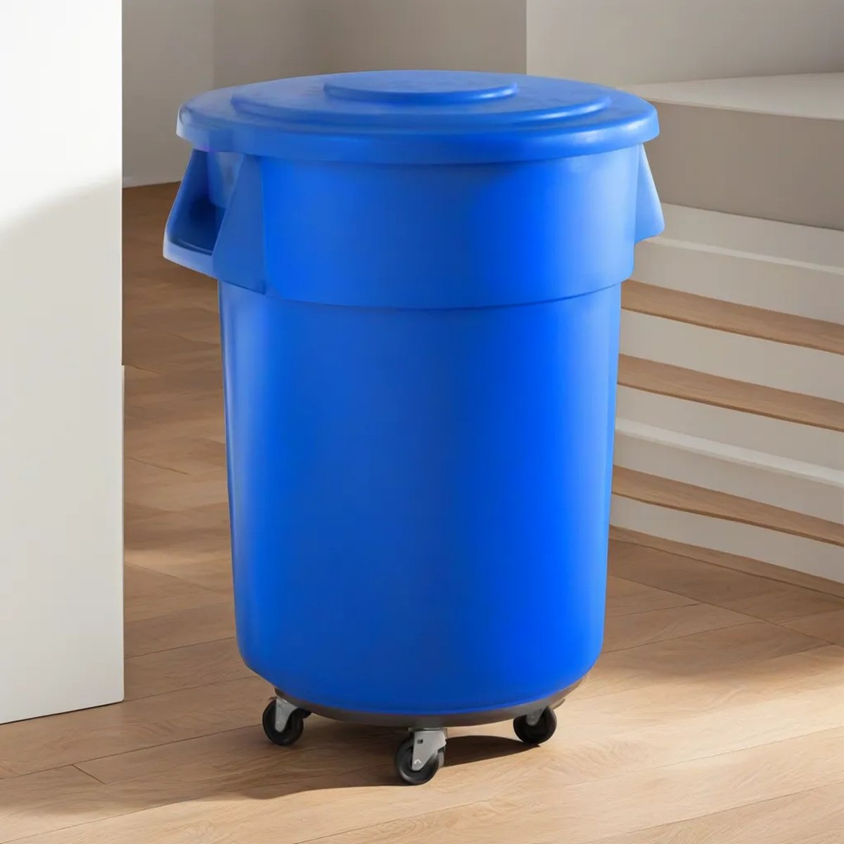 10 Pack! 55 Gallon Blue Round Commercial Trash Can With Lid And Dolly - PRO&Family