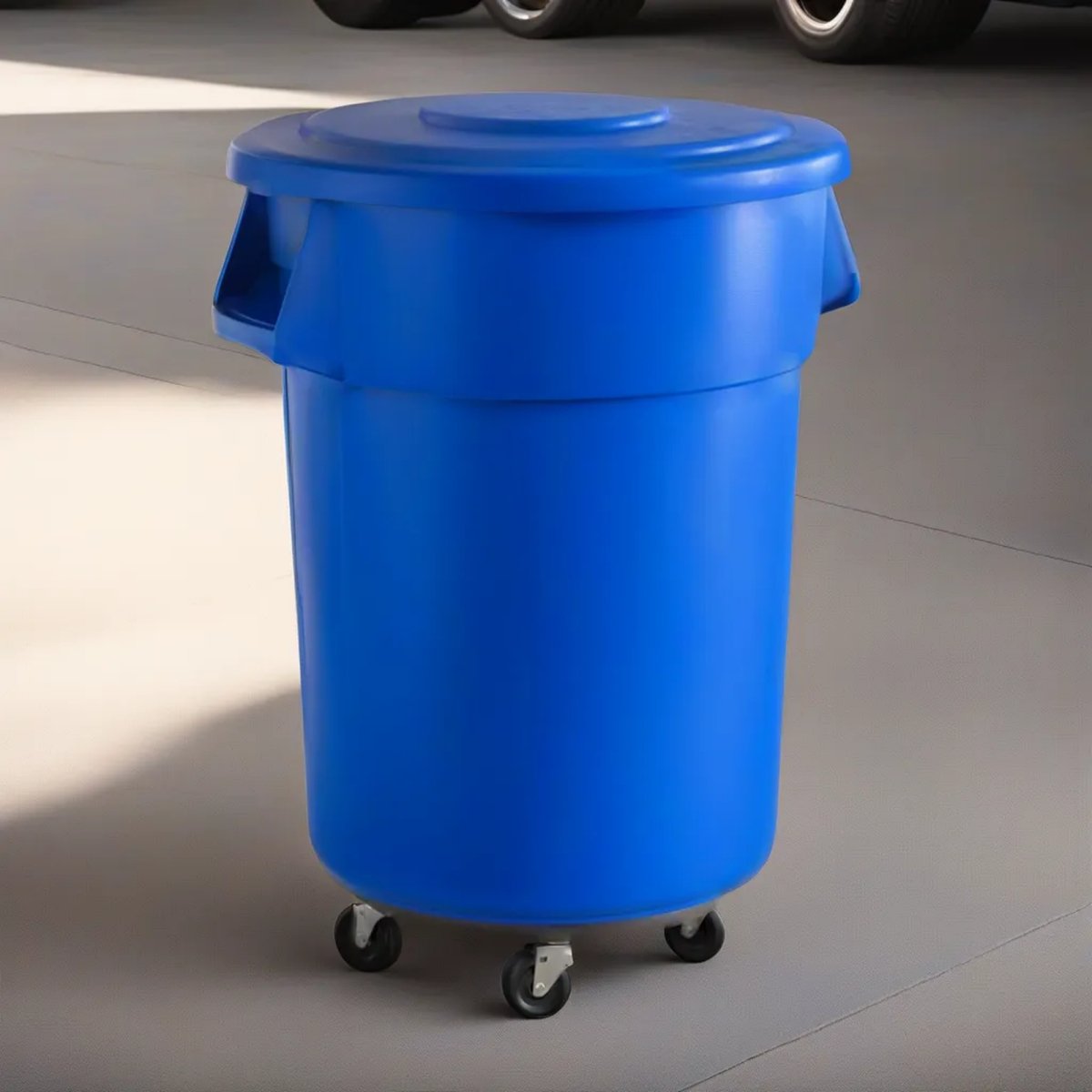 10 Pack! 55 Gallon Blue Round Commercial Trash Can With Lid And Dolly - PRO&Family