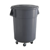 10 Pack! 55 Gallon Gray Round Commercial Trash Can With Lid And Dolly - PRO&Family