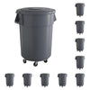 10 Pack! 55 Gallon Gray Round Commercial Trash Can With Lid And Dolly - PRO&Family