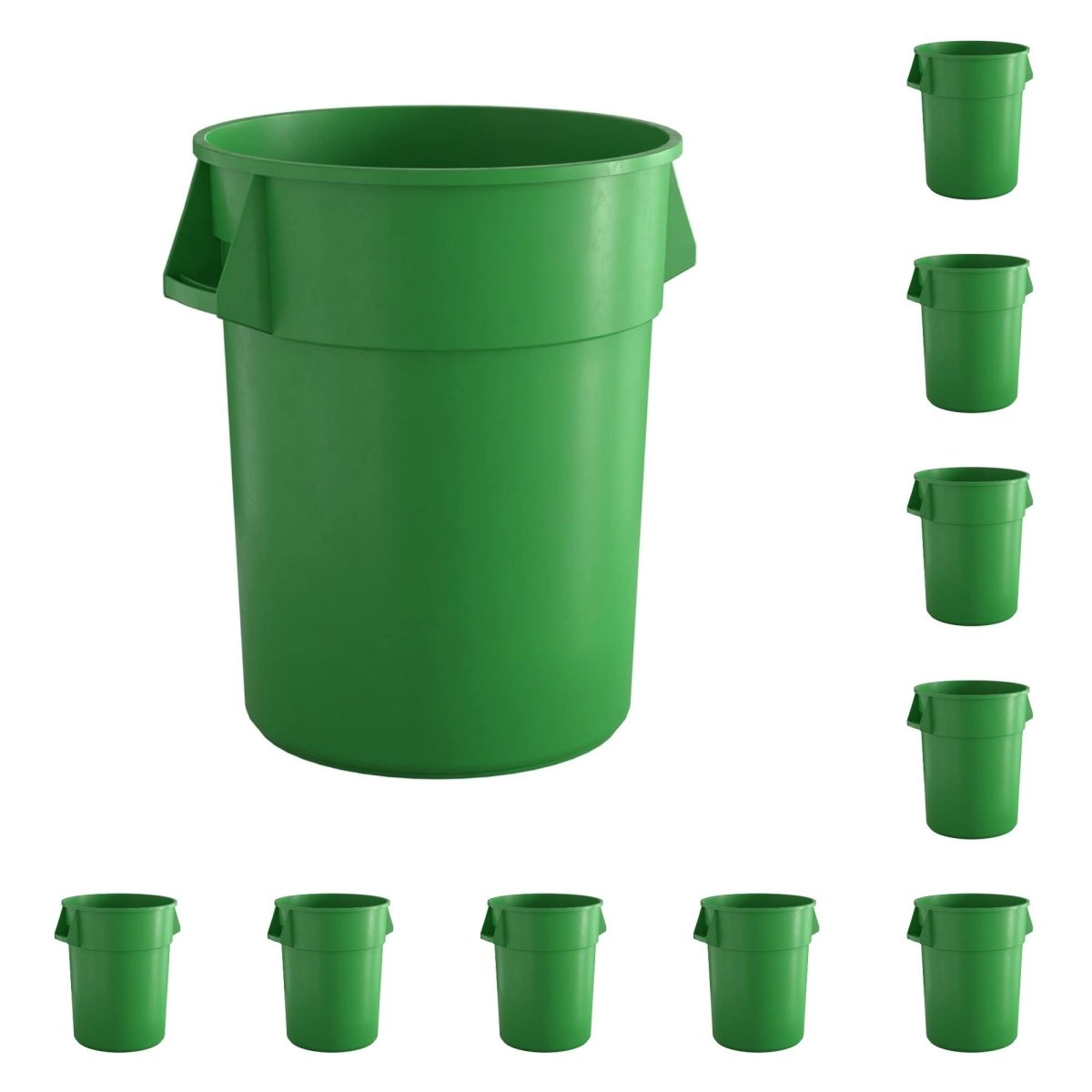 10 Pack! 55 Gallon Green Round Commercial Trash Can - PRO&Family