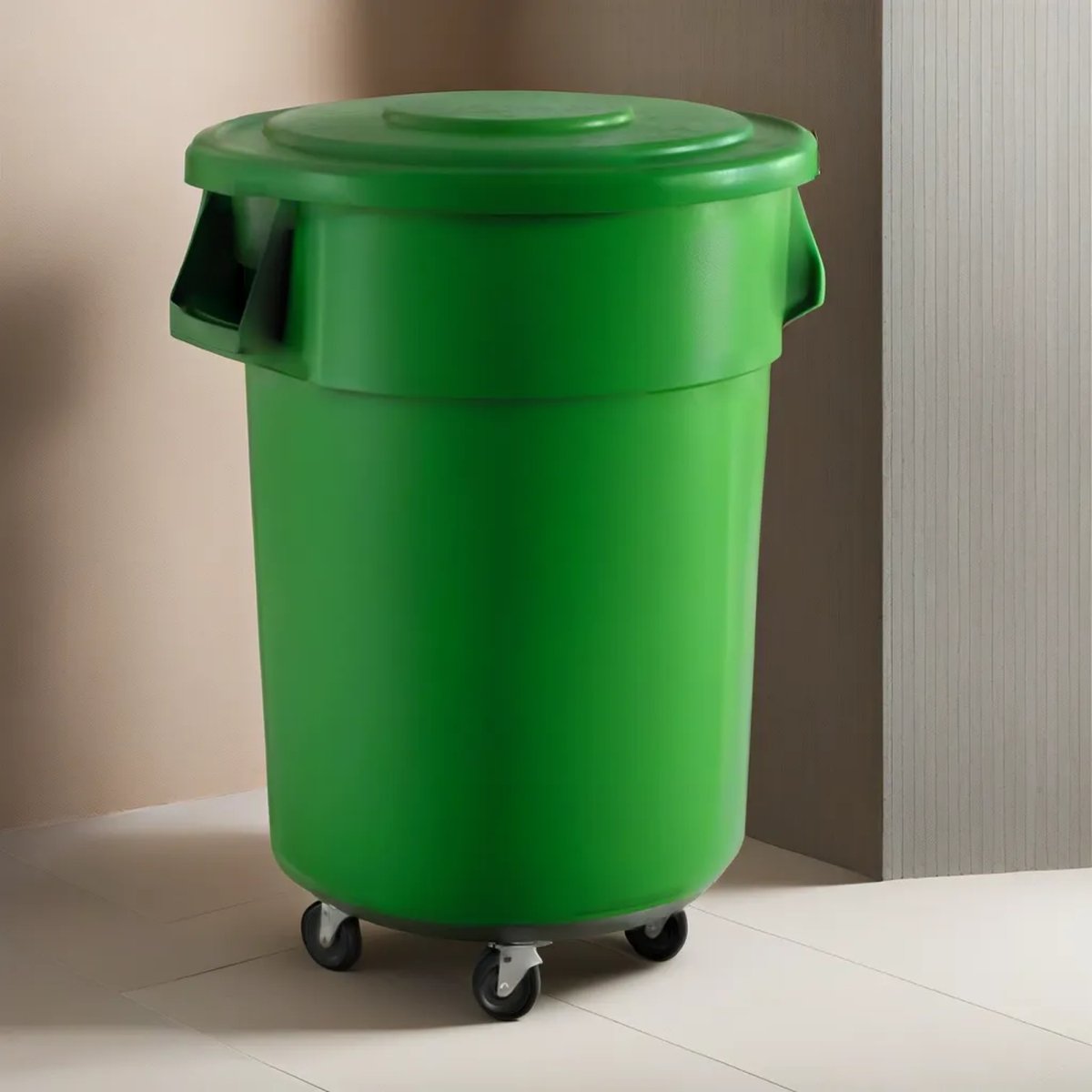 10 Pack! 55 Gallon Green Round Commercial Trash Can With Lid And Dolly - PRO&Family