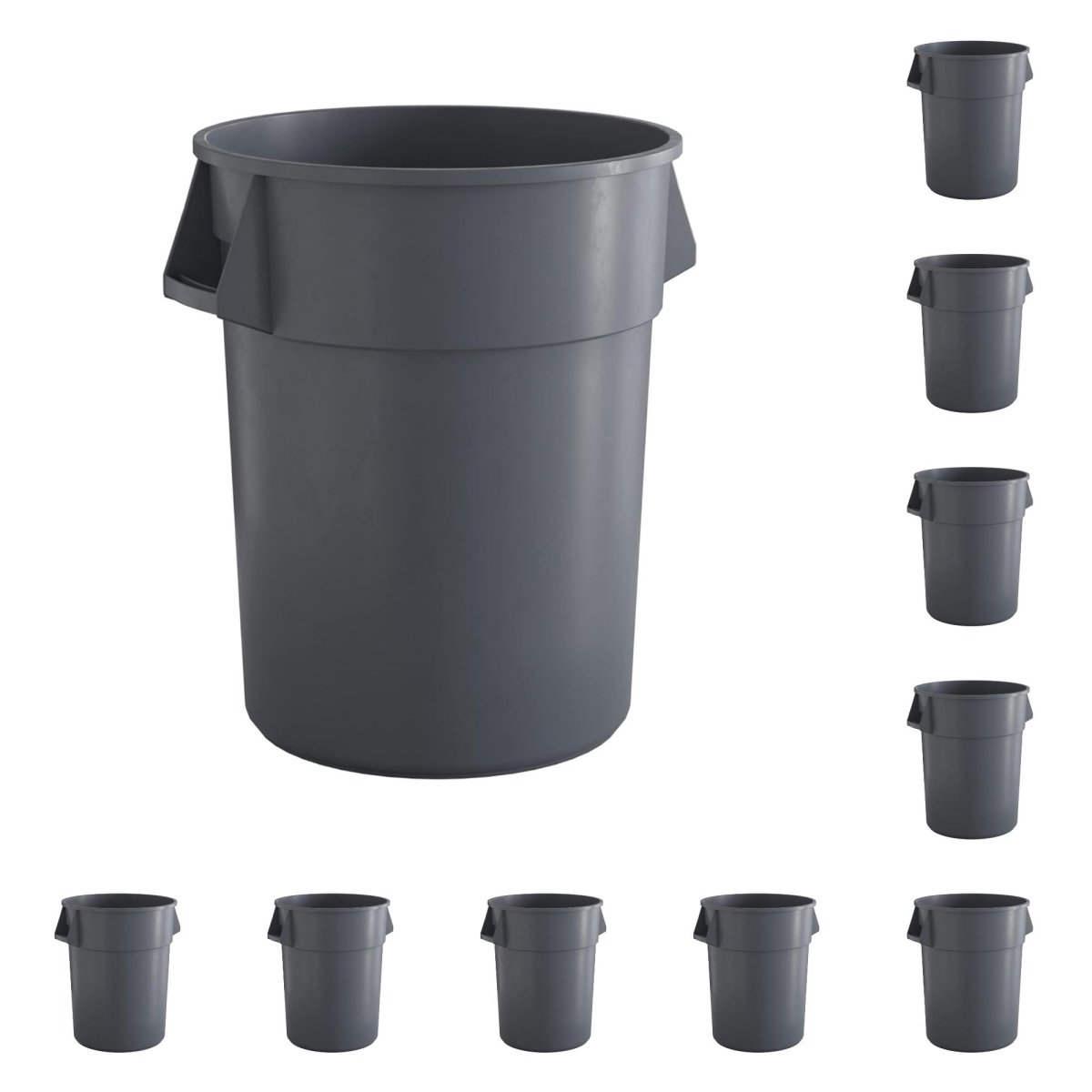 10 Pack! 55 Gallon Grey Round Commercial Trash Can - PRO&Family