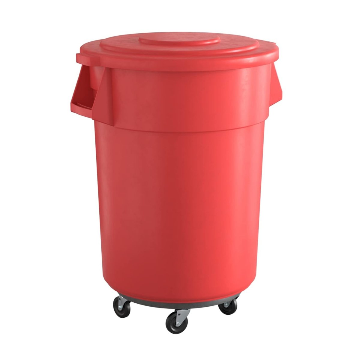 10 Pack! 55 Gallon Red Round Commercial Trash Can With Lid And Dolly - PRO&Family