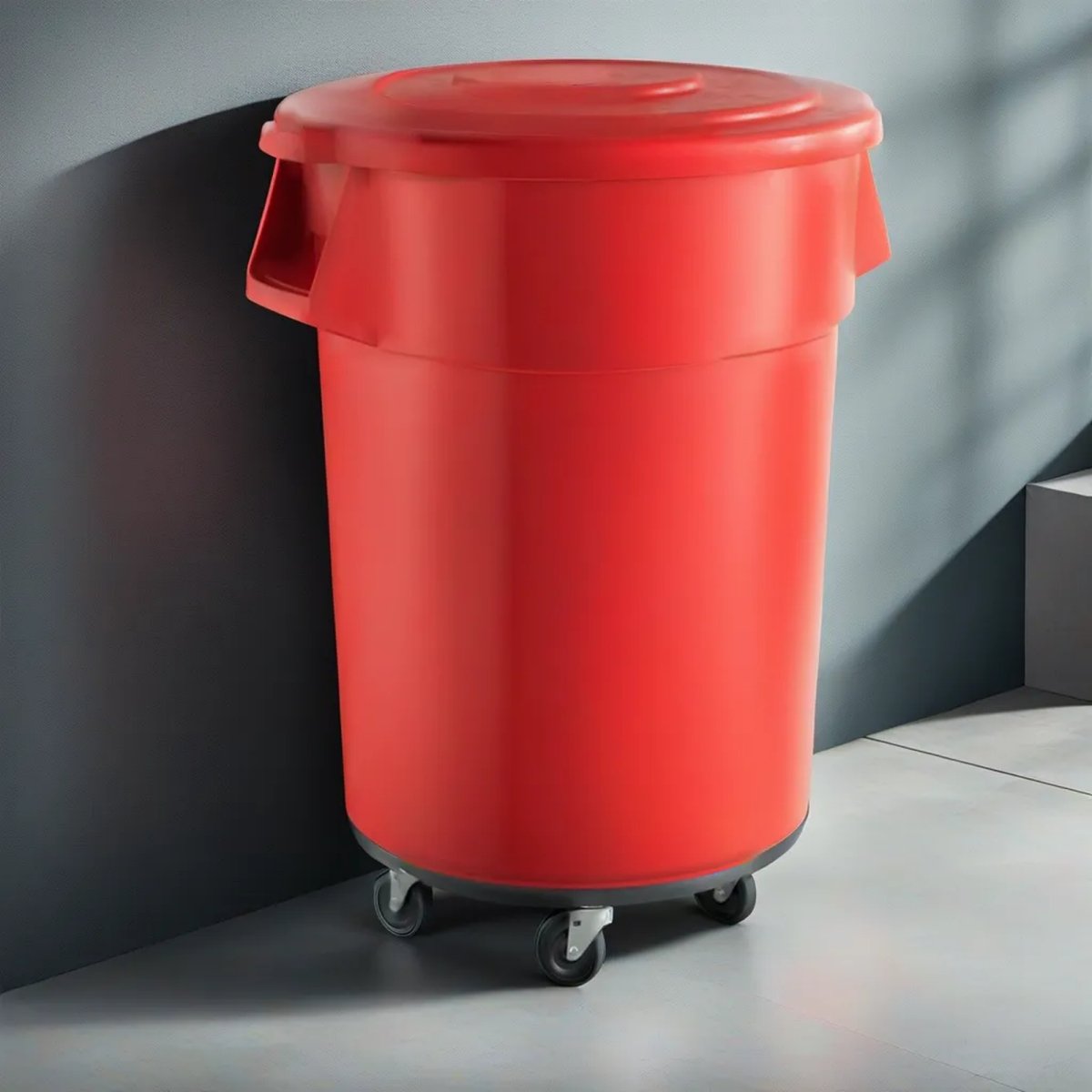 10 Pack! 55 Gallon Red Round Commercial Trash Can With Lid And Dolly - PRO&Family