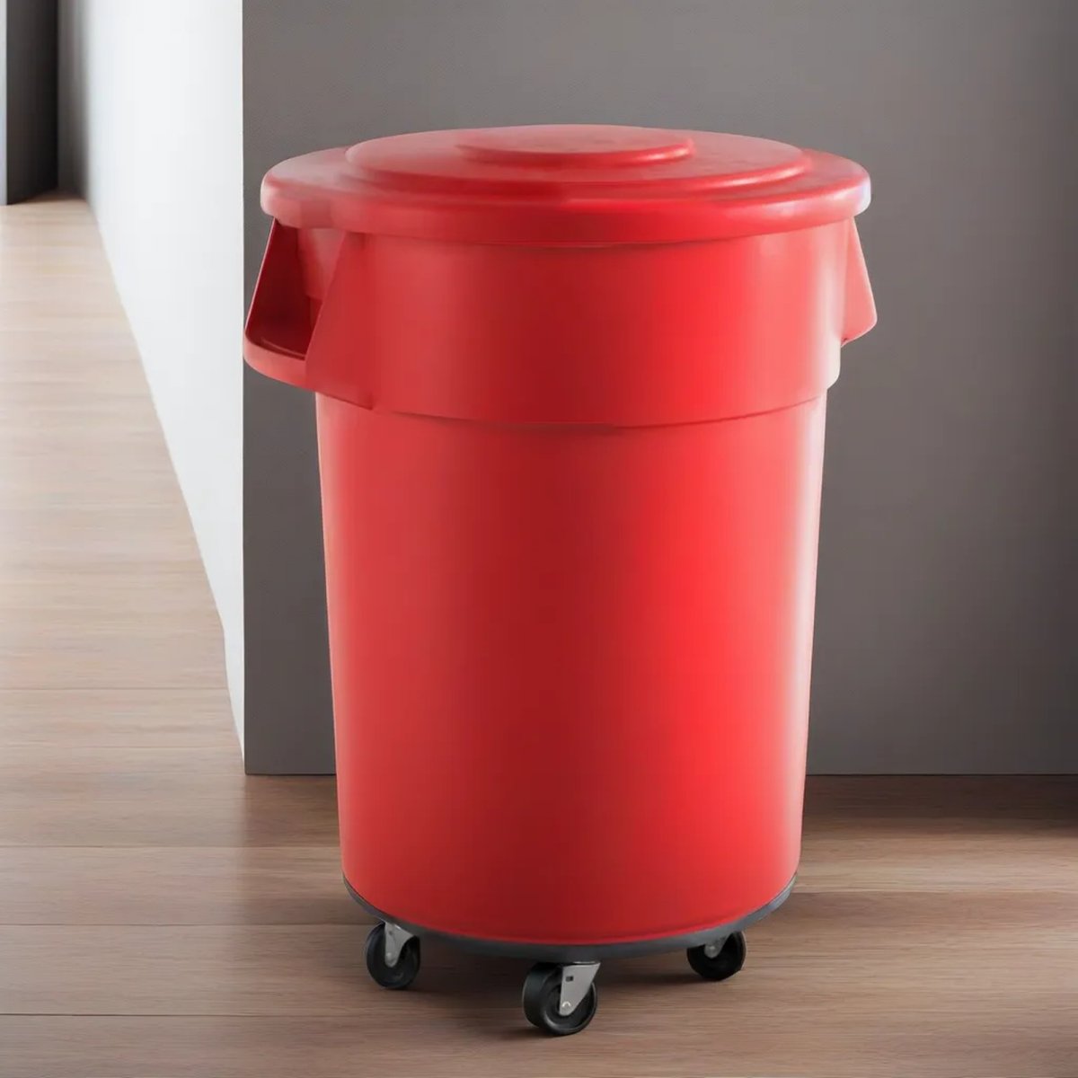 10 Pack! 55 Gallon Red Round Commercial Trash Can With Lid And Dolly - PRO&Family