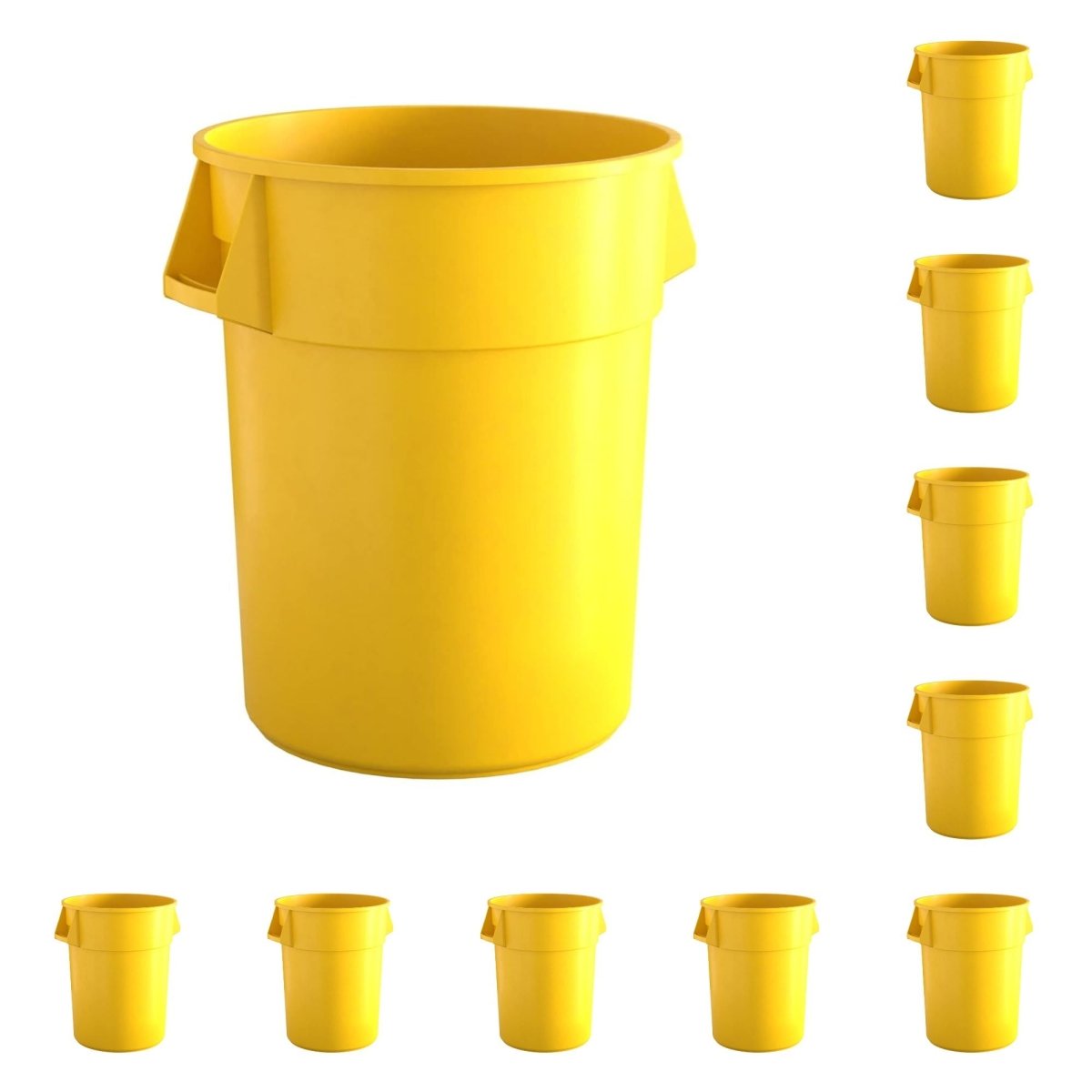 10 Pack! 55 Gallon Yellow Round Commercial Trash Can - PRO&Family