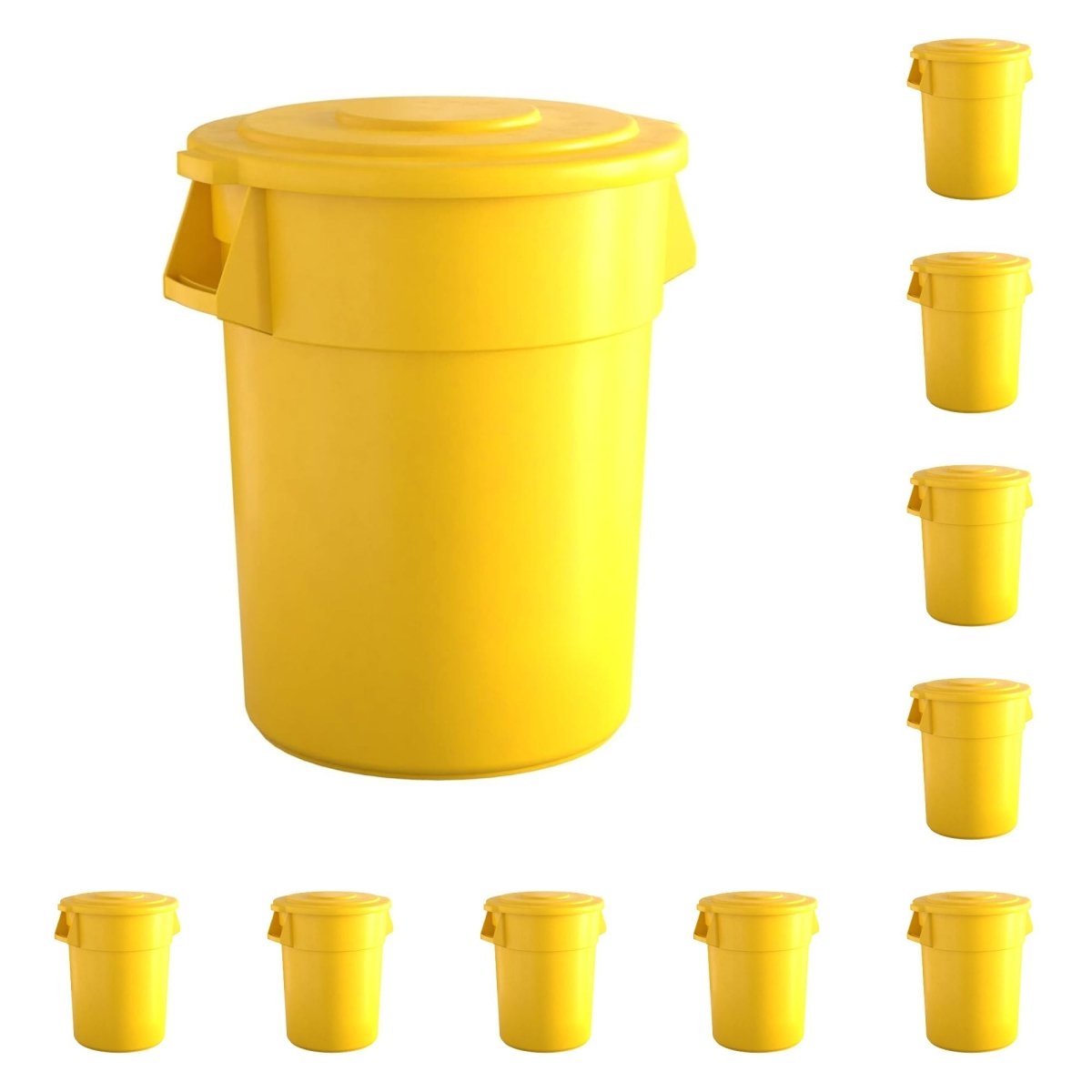 10 Pack! 55 Gallon Yellow Round Commercial Trash Can With Lid - PRO&Family