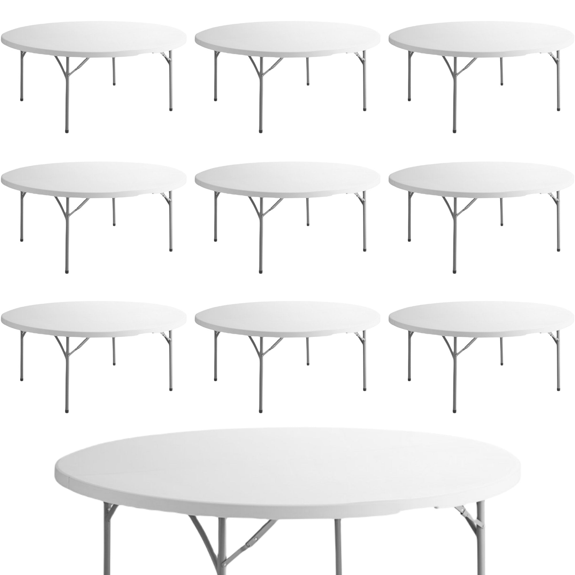 10 PACK! 72" Round Granite White Plastic Folding Table - PRO&Family